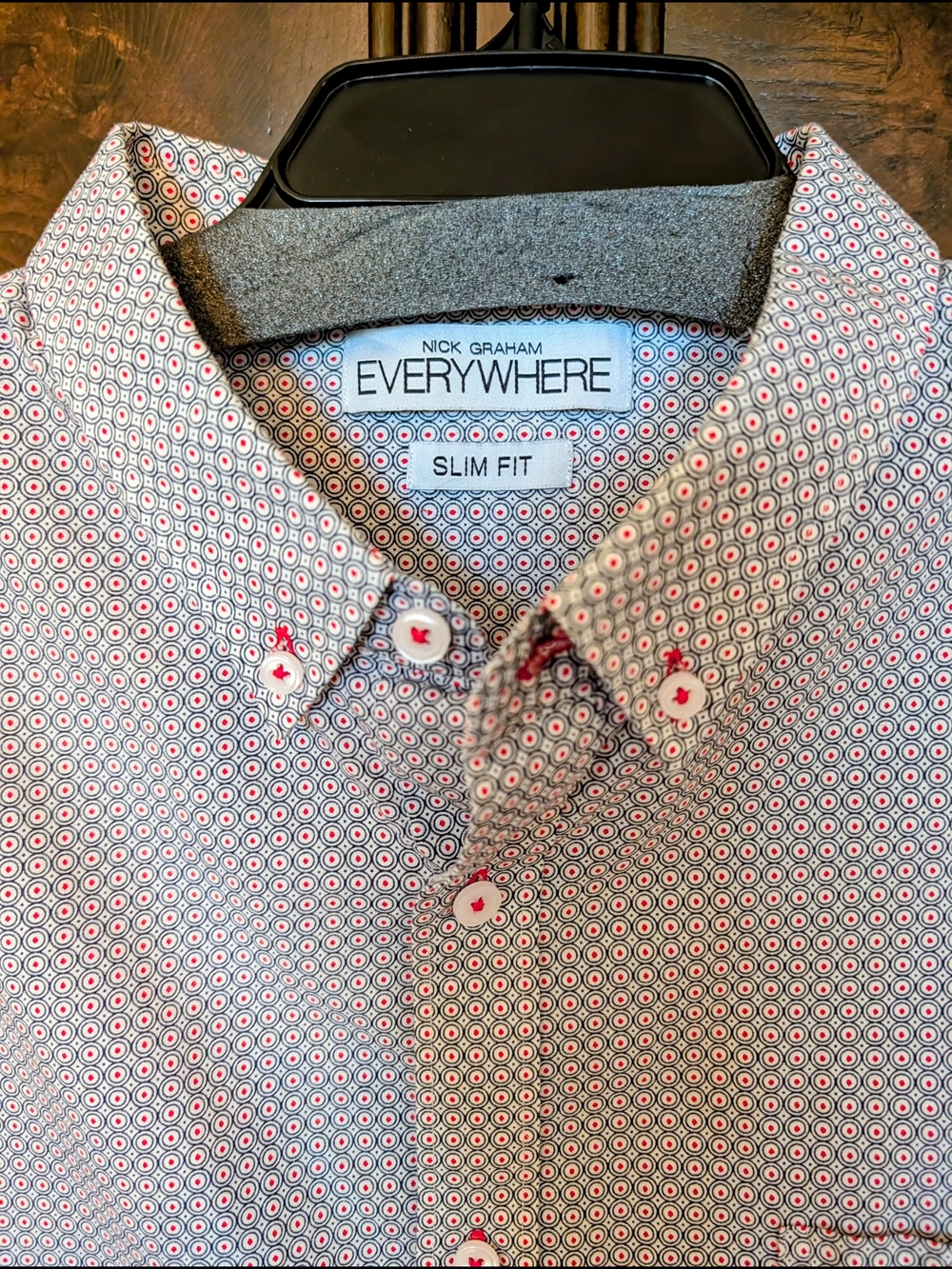 Nick Graham Everywhere Slim Fit Red & White Geo Print Button-Down Shirt